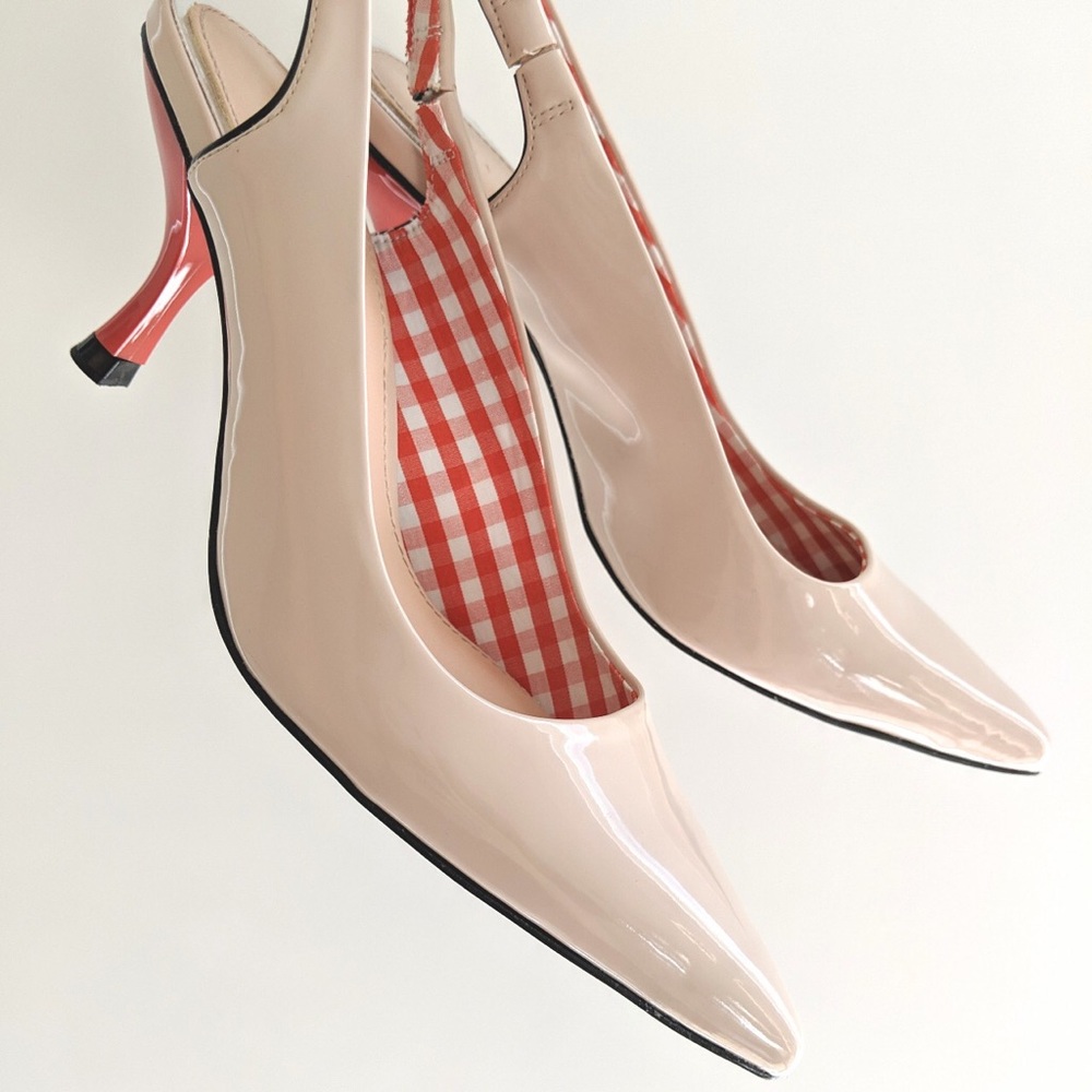 ZARA Nude Sling Back Kitten Heels with Red Heels